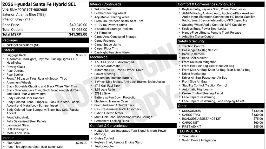 2026 Hyundai SANTA FE Hybrid SEL