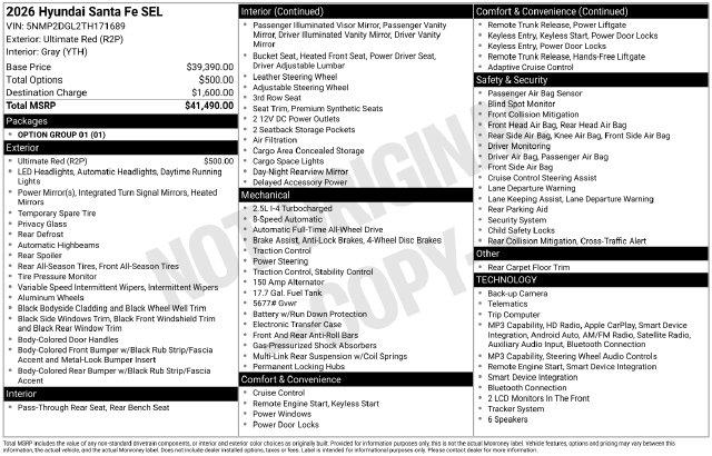 2026 Hyundai Santa Fe - $31,400