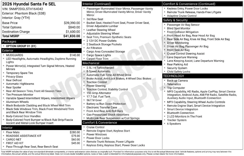 2026 Hyundai Santa Fe - $35,263