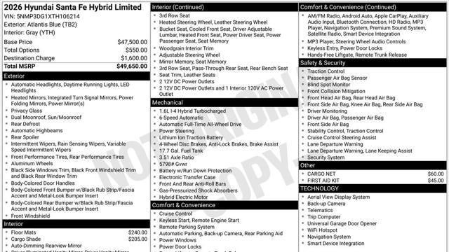 2026 Hyundai SANTA FE Hybrid Limited