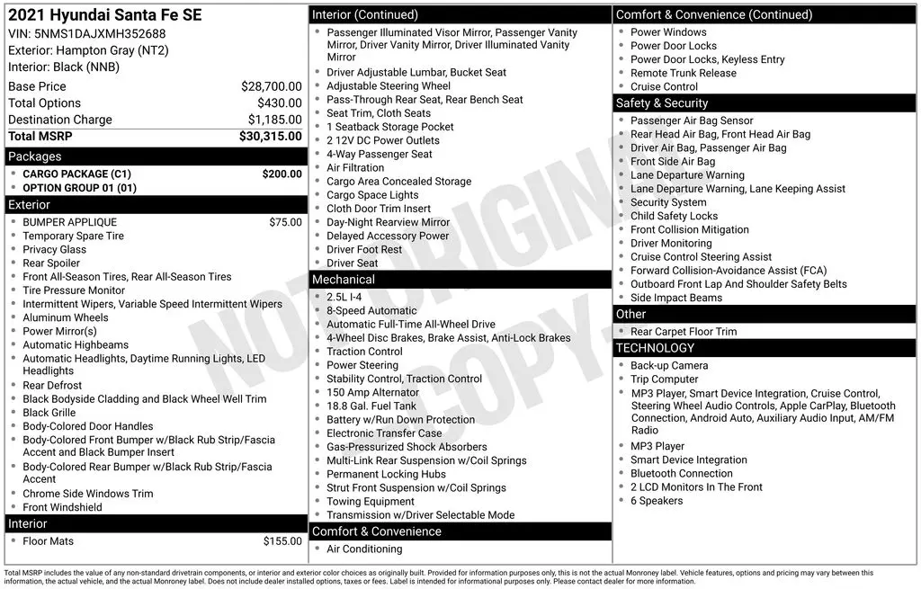 2021 Hyundai Santa Fe - $17,000