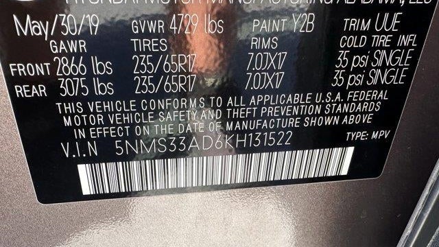 2019 Hyundai SANTA FE SEL 2.4L