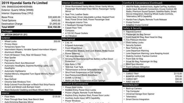 2019 Hyundai SANTA FE Limited 2.4L
