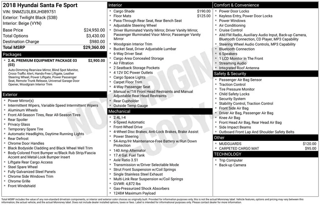 2018 Hyundai Santa Fe Sport - $11,936