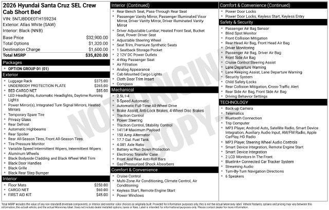 2026 Hyundai Santa Cruz - $33,123
