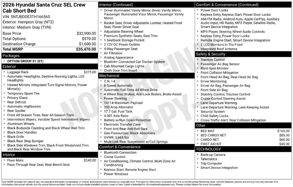 2026 Hyundai Santa Cruz - $31,729