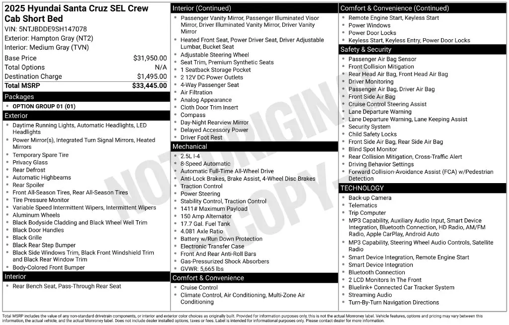2025 Hyundai Santa Cruz - $27,250