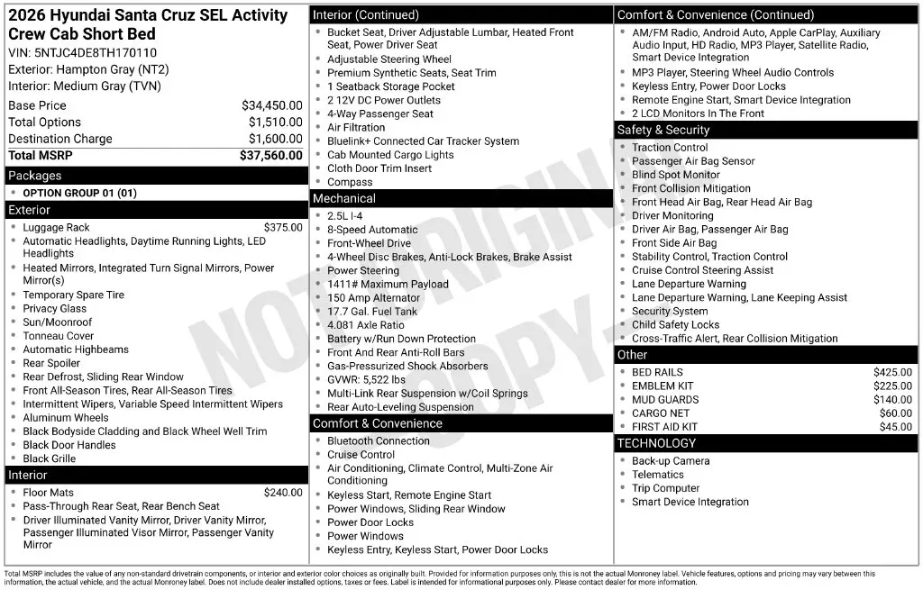 2026 Hyundai Santa Cruz - $30,700