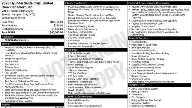 2026 Hyundai SANTA CRUZ Limited