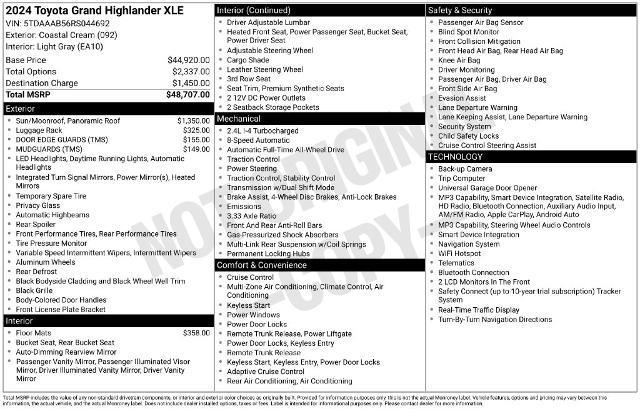 2024 Toyota Highlander - $44,400