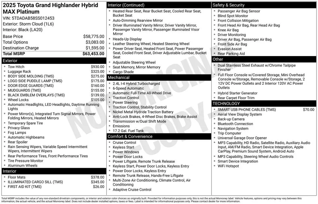 2025 Toyota Highlander - $58,987