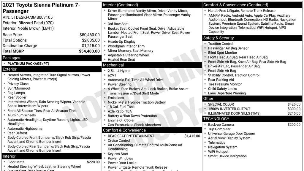 2021 Toyota Sienna Platinum 7-Passenger