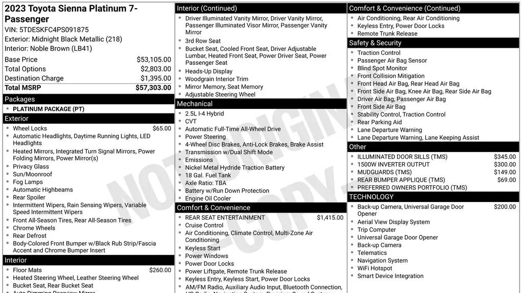 2023 Toyota Sienna Platinum 7-Passenger