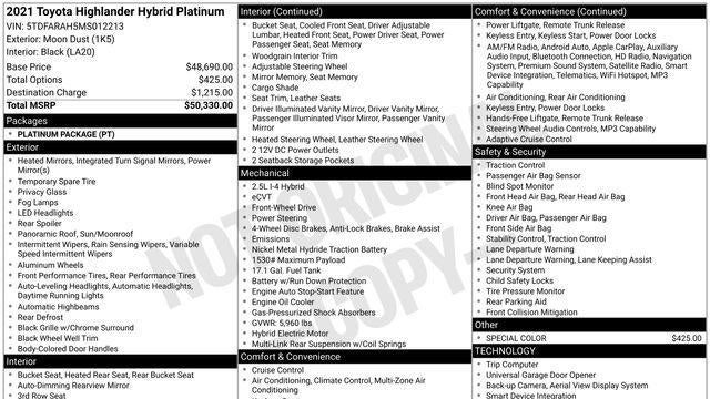 2021 Toyota Highlander Hybrid Platinum