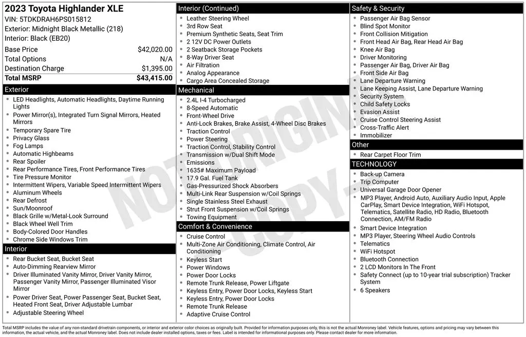 2023 Toyota Highlander - $34,001
