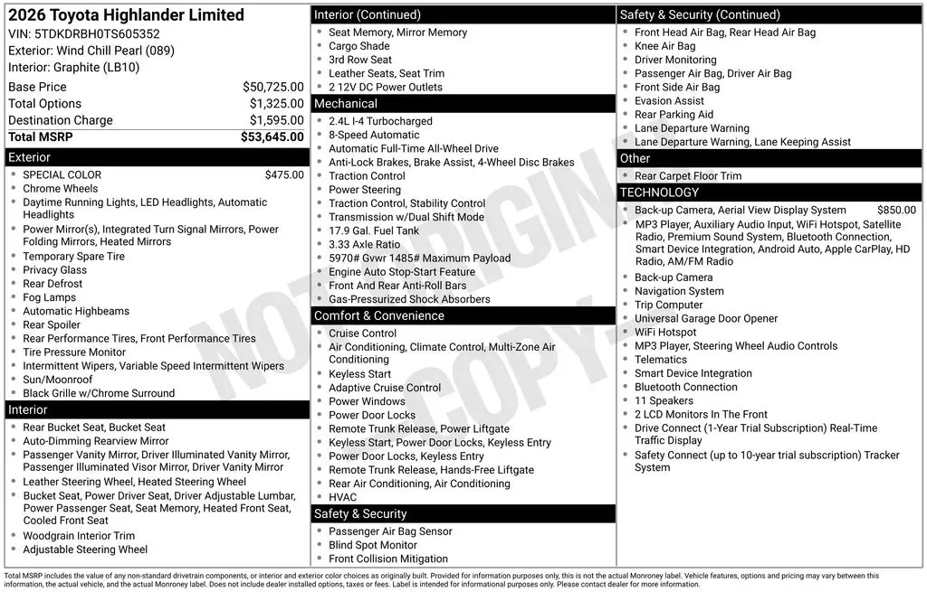 2026 Toyota Highlander Limited — photo 1 of 6