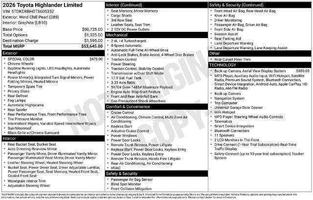 2026 Toyota Highlander Limited — photo 1 of 6