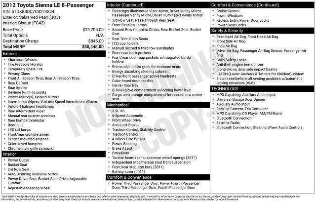 2012 Toyota Sienna LE 7-Passenger Auto Access Seat — photo 1 of 12