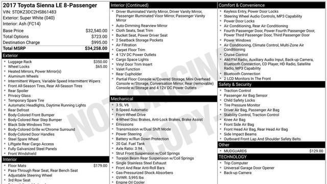 2017 Toyota Sienna LE 7-Passenger Auto Access Seat