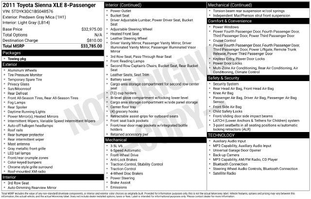 2011 Toyota Sienna - $4,986