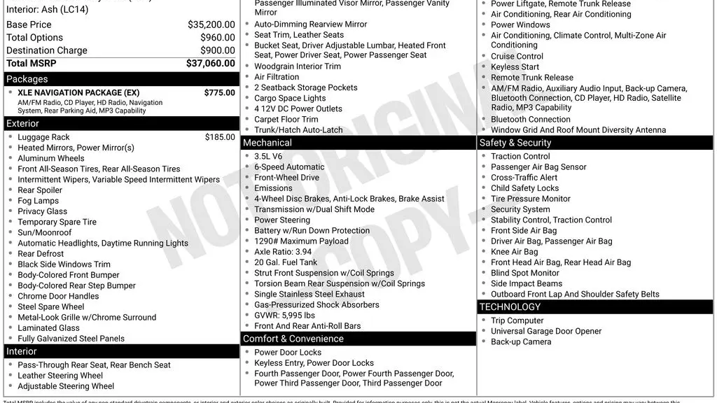 2015 Toyota Sienna XLE 7-Passenger Auto Access Seat