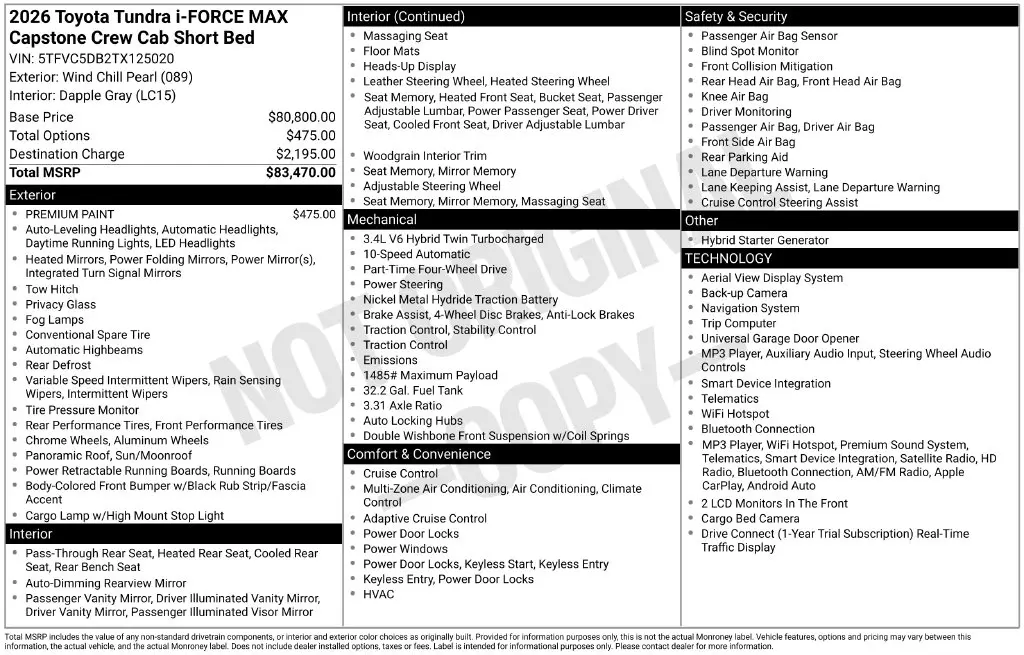 2026 Toyota Tundra - $64,300