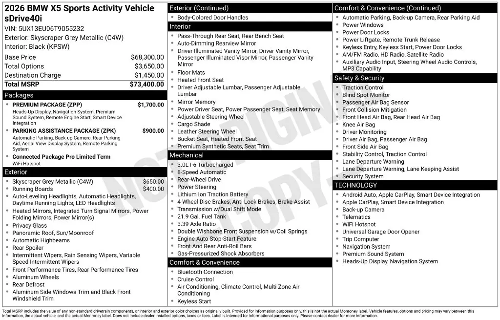 2026 BMW X5 - $52,888