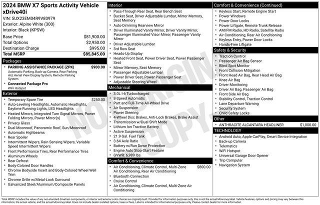 2024 BMW X7 - $64,497