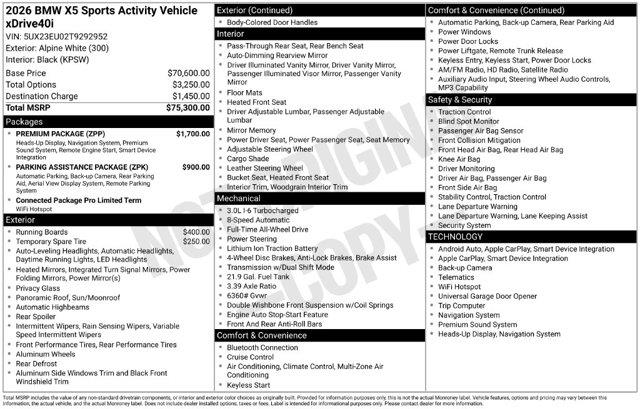 2026 BMW X5 - $62,899