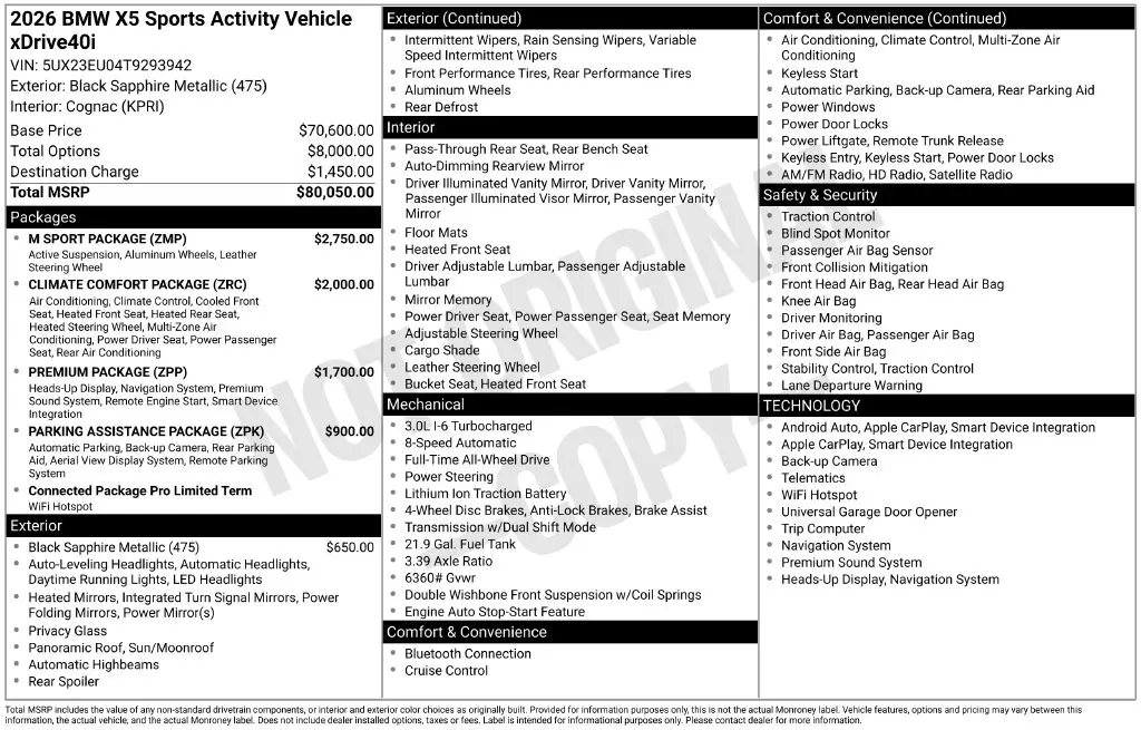 2026 BMW X5 - $65,014