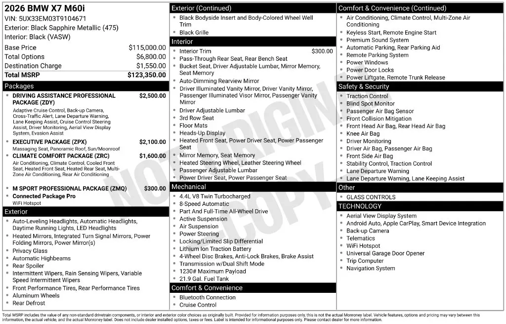 2026 BMW X7 - $77,606