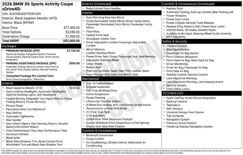 2026 BMW X6 - $69,788