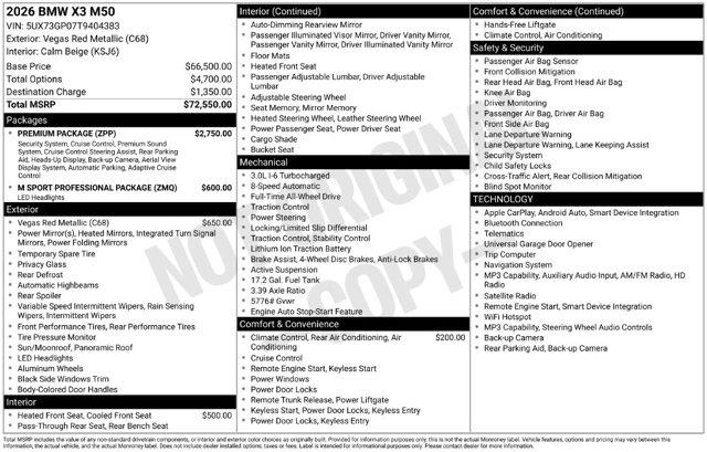 2026 BMW X3 - $54,894