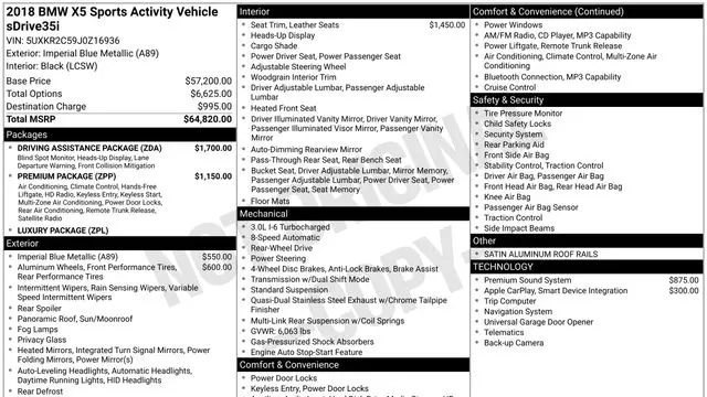 2018 BMW X5 sDrive35i
