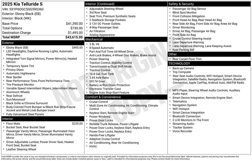 2025 Kia Telluride - $31,275
