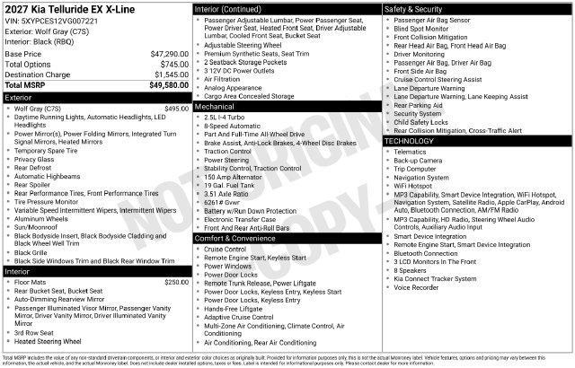 2027 Kia Telluride - $45,967