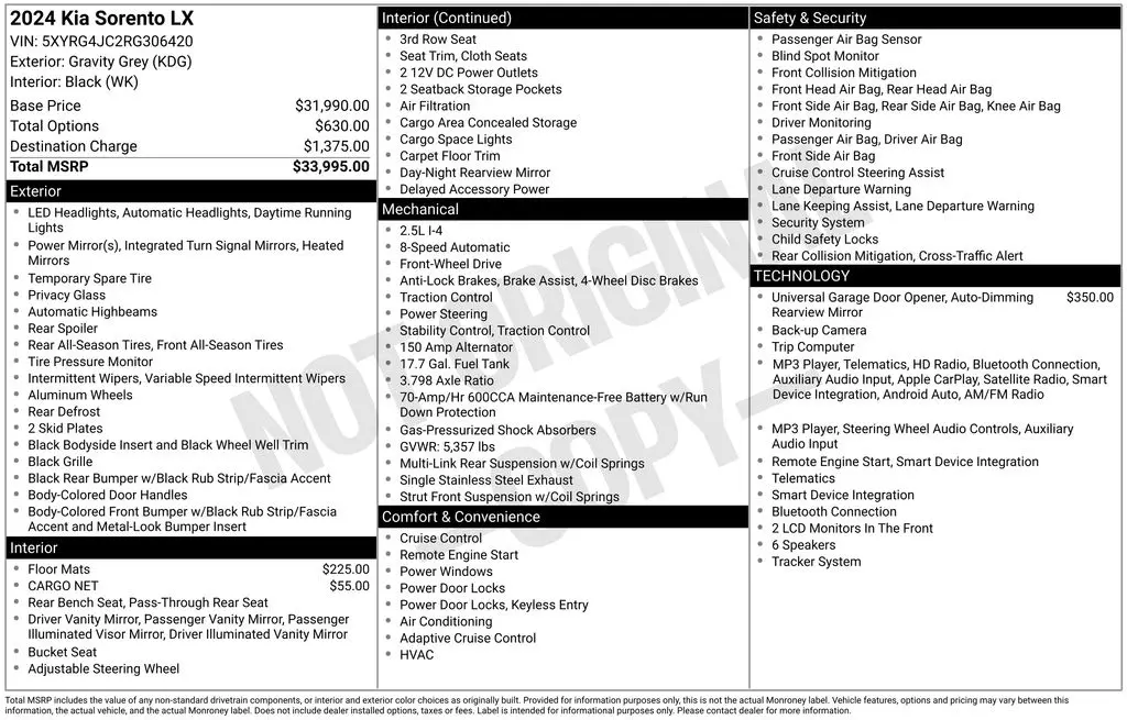 2024 Kia Sorento - $26,888