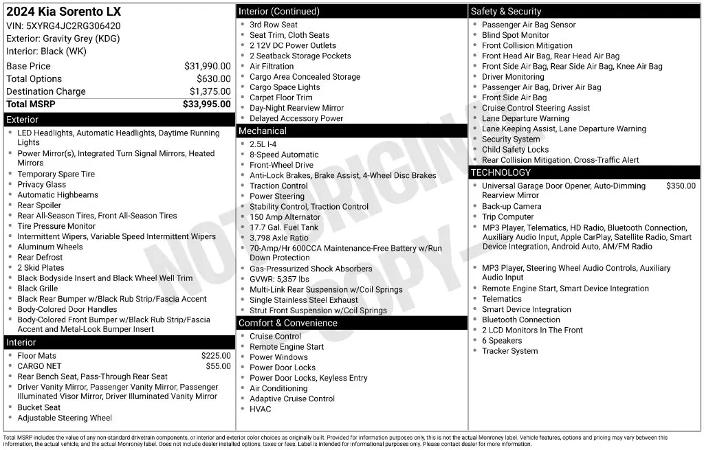 2024 Kia Sorento - $26,888