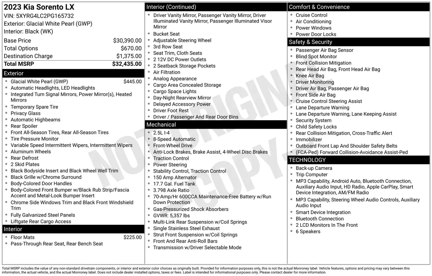 2023 Kia Sorento - $19,198