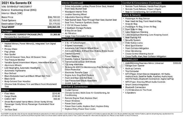 2021 Kia Sorento - $18,250