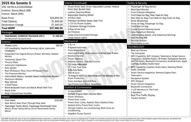 2025 Kia Sorento - $29,800