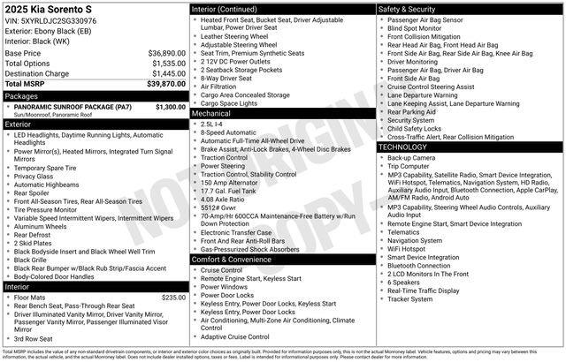 2025 Kia Sorento - $29,963