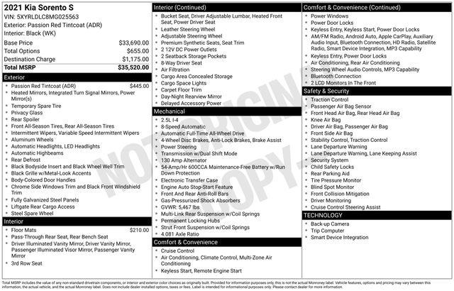 2021 Kia Sorento - $18,994