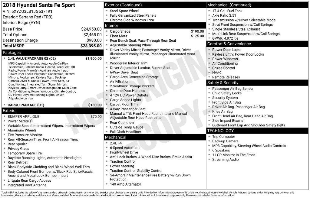 2018 Hyundai Santa Fe Sport - $9,500