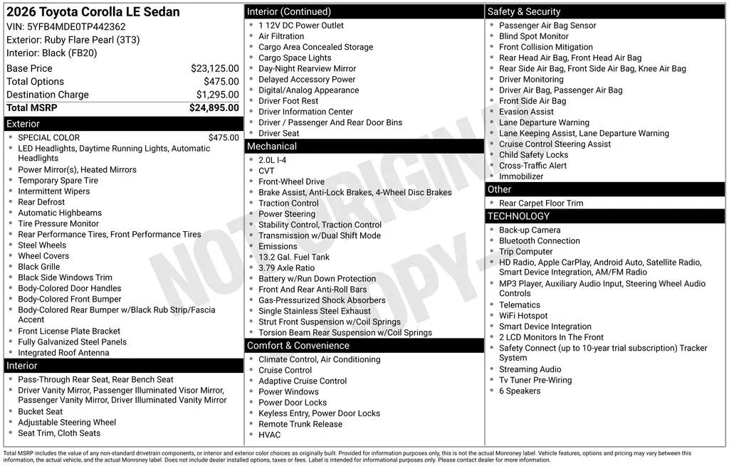 2026 Toyota Corolla - $23,901