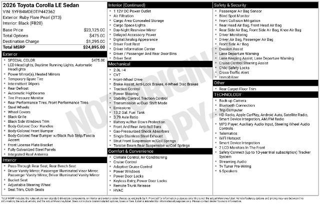 2026 Toyota Corolla - $22,900