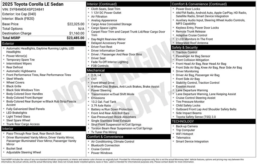 2025 Toyota Corolla - $20,733