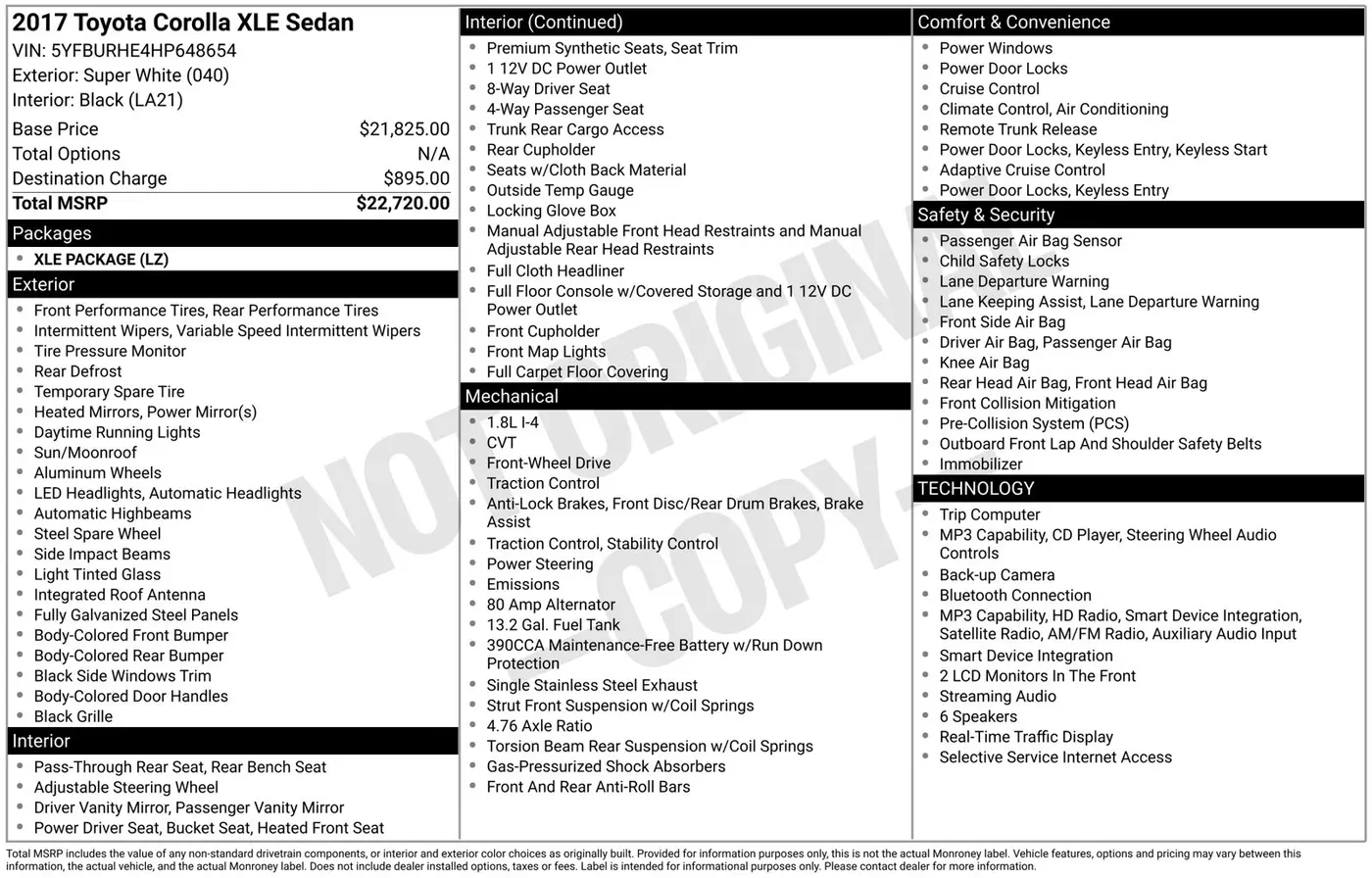 2017 Toyota Corolla - $9,996