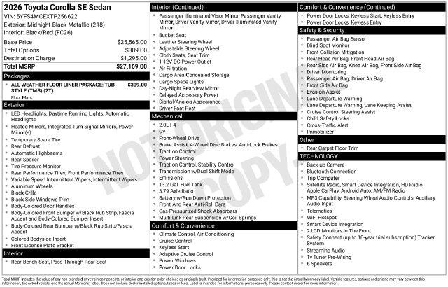 2026 Toyota Corolla - $24,999
