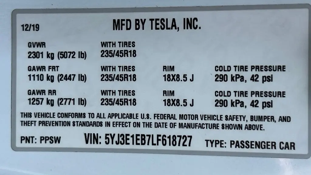 2020 Tesla Model 3 Long Range